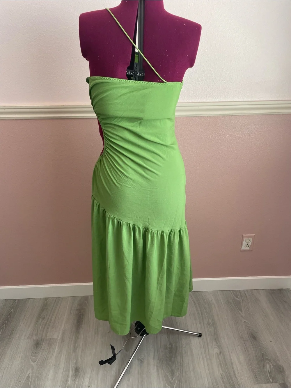 SHEIN Lime Green One-Shoulder Cutout Midi Dress